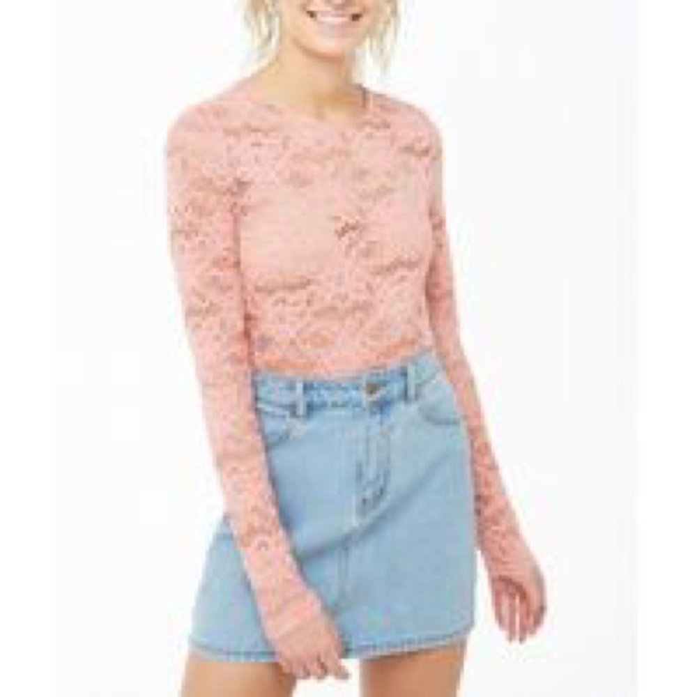 Salmon Sheer Floral Lace Top (NWT)